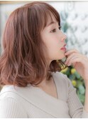 ピンクベージュくせ毛風ゆるふわミディTb8戸頭20代30代40代