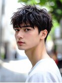 韓国マッシュ スペインカール スパイキーショートブルーブラック