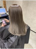 バレイヤージュ、ハイライト、レイヤーロング、グレーベージュ