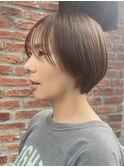 ブリーチなし大人可愛いマロンブラウン似合わせ耳かけボブ