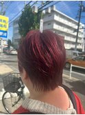 立体感小顔ショート似合わせカット×チェリーレッド艶カラー