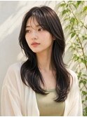 ロングウルフ地毛風カラーうざバング女子力30代40代50代大人