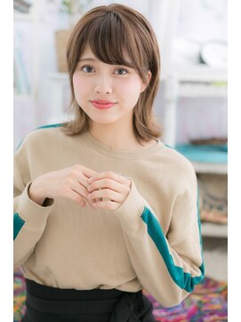 ヘアアンドビューティー ミック(Hair & Beauty miq) 斜めバング×耳かけの外ハネガーリーミディ