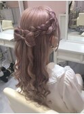 立体髪の毛リボンハーフアップ