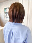 福山人気切りっぱなしボブぱつんとボブマロンブラウン20代30代夏