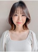 うる艶髪美髪セミディ薄めバング斜めバングレイヤーカットF F