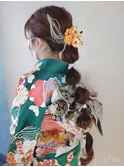ボンボンヘアの振袖姿