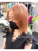 ba1793切りっぱなしミディアム赤髪オレンジピンクグラデーション