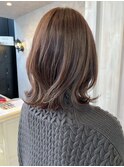 福山人気20代30代ミディアムくびれボブ外はねショコラベージュ