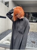 オレンジ　ボブ　ハイトーンボブ　ケアブリーチ　
