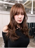 おくれ毛ロング顔周りレイヤー韓国ヘア_F30826