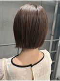 髪質改善暗めカラーグレージュ切りっぱなしボブラウンベージュ