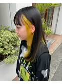 インナーカラー/イエロー/黒髪ロング