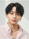 韓国ヘアニュアンスコンマバングセンターパートフェザーパーマ