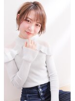 フラワー 六甲道(flower) シースルー耳かけショート×ピーチグレージュカラー