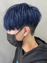マッシュブリーチハイトーンハイライトブルーブラックウルフ