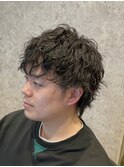 波打ちスパイラルパーマ　ウルフ　マレットヘア