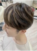 【大人女性】白髪染め&ハイライト ブラウン丸みショート