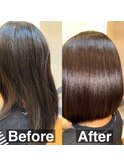 SLEEK式髪質改善【縮毛矯正】ビフォーアフター　表面