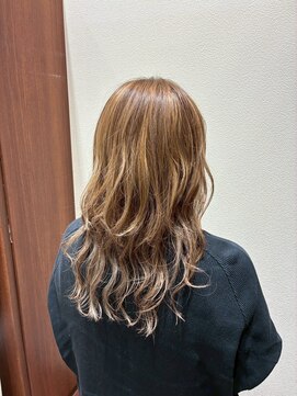 30代40代ダブルカラーベージュ大人可愛いなみなみウェーブロング