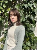 小顔ミディアム/外ハネミディアムアッシュ レイヤー/エギョモリ
