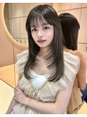 レイヤーカット　韓国　オリーブベージュ　暗め　顔まわり