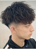 奈良men's短髪フェードダウンバング　ツイストスパイラルパーマ