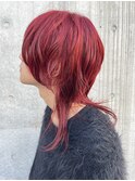 メンズ　レッド　ウルフカット