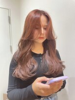 レイヤーカット オレンジ 韓国風ヘア センター分け