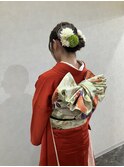成人式ヘアセット和装水引きシニヨンヘアアレンジ
