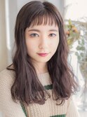 前髪短いセミロングウェーブ