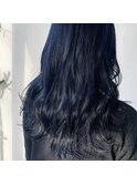 ☆ネイビーブルー、波ウェーブミディアムヘア☆10代20代30代40代