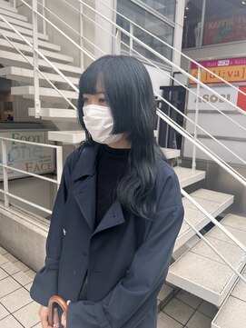 アソビ 表参道(ASOBI) ブリーチなしダブルカラー　ブルーブラック　姫カット