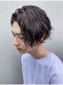 ツーブロック前下がりツイストスパイラルパーマメンズウルフ