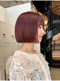 ボブ/ミニボブ/暖色カラー/ワインレッド