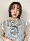 顔まわりレイヤー/前髪/切りっぱなしボブ/透け感ベージュ/透明感