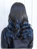 ブルーブラック　艶髪ダメージレスカラー　巻き髪ロング