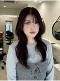 深めのワインレッド レイヤーカット