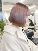 渋谷ブリーチカラータッセルボブ顔周りレイヤー切りっぱなしボブ