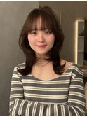 大人可愛いくびれミディアムレイヤー髪質改善オリーブブラウン
