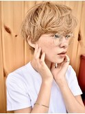 マッシュショート×無造作ウェーブ