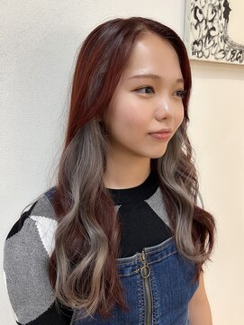 ルーム(Room) 韓国ロングヘア/ダブルカラー/インナーグレー/ピンクカラー