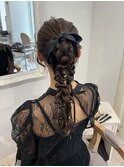 編みおろしポニーテール結婚式ヘアセット
