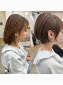 小顔ショートココアグレージュ韓国マッシュ前髪◎20代~50代