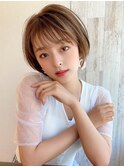20代30代40代大人可愛い 小顔 丸みショートボブ ベージュカラー