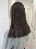 セミロング 透明感 グレージュ ブリーチなしオリーブ 縮毛矯正