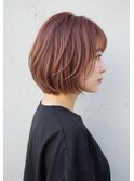 丸めボブ×ピンクブラウン