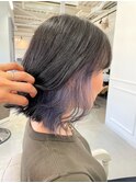透明感ラベンダー×個性派ブルー系インナーカラー波巻きミディ