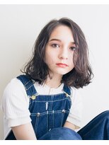 セミウェットウェーブ/ダークアッシュ/カールヘア/ベビーバング