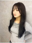 ゆる巻きレイヤー＋暗めオリーブグレージュ